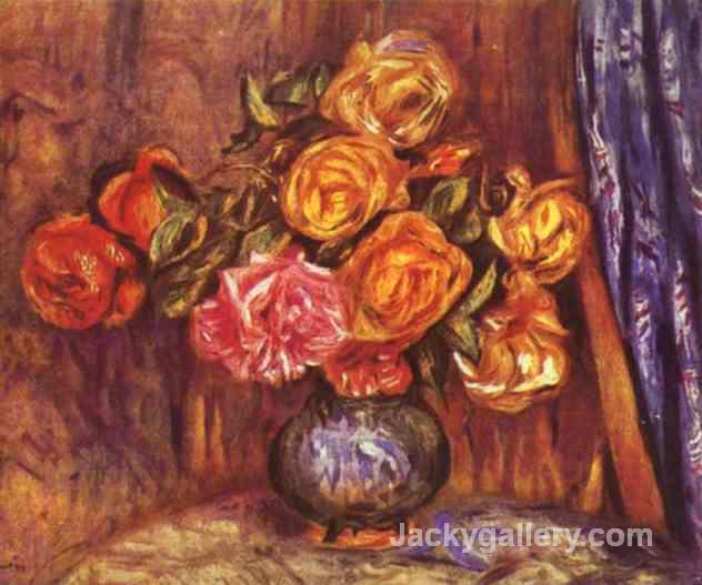 Roses Before the Blue Curtain by Pierre Auguste Renoir paintings reproduction